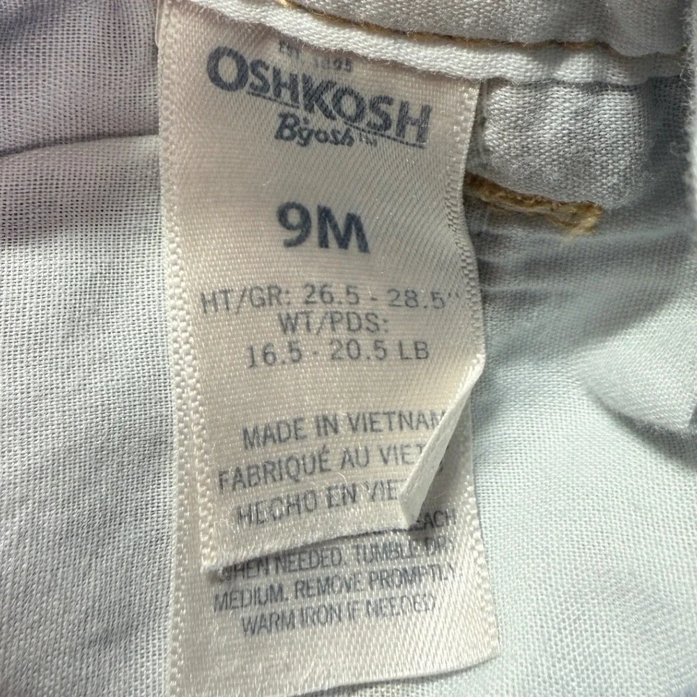 OshKosh B'gosh Shortall Girls 9M Blue Denim Floral Embroidered Baby Overalls